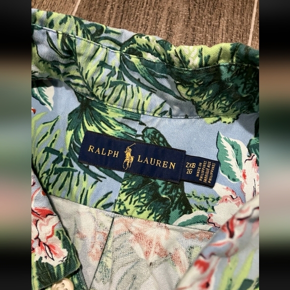 Ralph Lauren Hawaiian Shirt Green Tropical All-Over Print Cotton Mens 2XB NWT - Picture 3 of 5